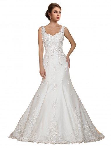 Mermaid V-Neck Lace Chapel Train Ivory Wedding Dress Belfast