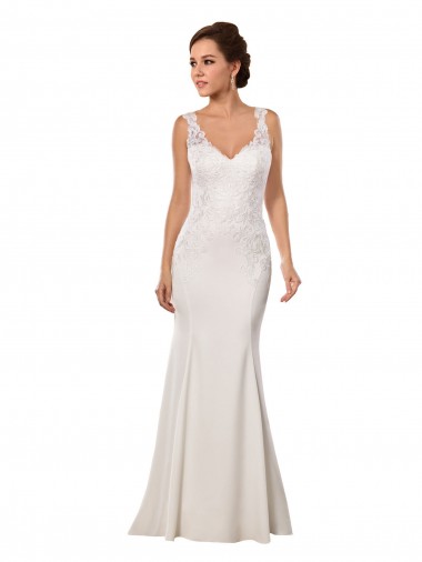 Mermaid V-Neck Lace & Stretch Crepe Chapel Train Ivory Sexy Wedding Dress Belfast