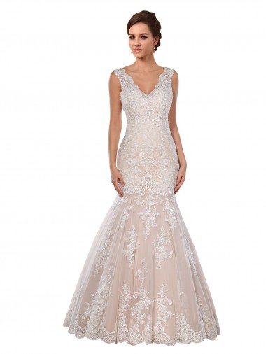 Mermaid V-Neck Lace Chapel Train Ivory & Champagne Modern Wedding Dress Belfast