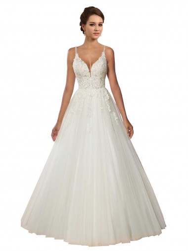 Ball Gown Spaghetti Straps Tulle & Lace Chapel Train Ivory Boho Wedding Dress Belfast