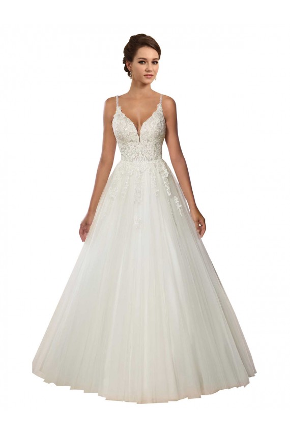 Ball Gown Spaghetti Straps Tulle & Lace Chapel Train Ivory Boho Wedding Dress Belfast