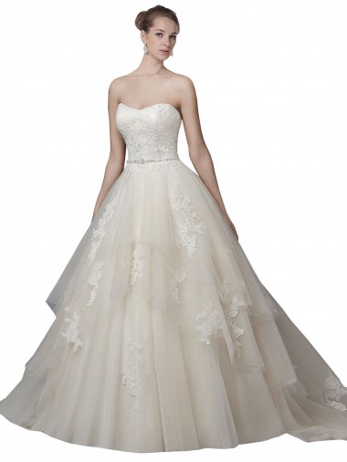 Ball Gown Strapless Tulle & Lace Chapel Train Ivory Wedding Dress Belfast