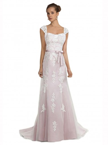 Mermaid Strapless Tulle & Lace Sweep Train Ivory & Pink Beach Wedding Dress Belfast