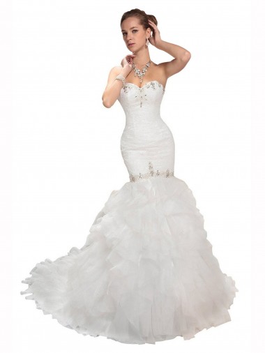 Mermaid Sweetheart Tulle Chapel Train White Wedding Dress Belfast