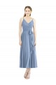 A-Line Spaghetti Straps Soft Chiffon Tea Length Dusty Blue Bridesmaid Dress Belfast