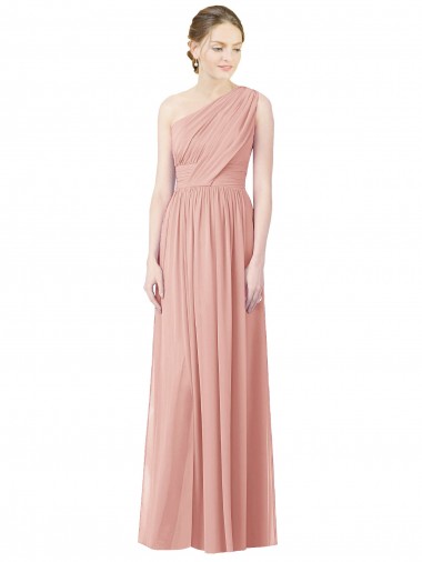 A-Line One Shoulder Soft Chiffon Long Bliss Pink Bridesmaid Dress Belfast