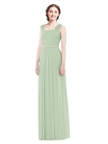 A-Line Spaghetti Straps Soft Chiffon Long Sage Bridesmaid Dress Belfast