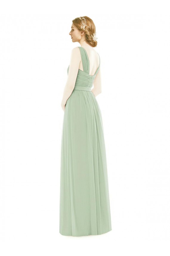 A-Line Spaghetti Straps Soft Chiffon Long Sage Bridesmaid Dress Belfast