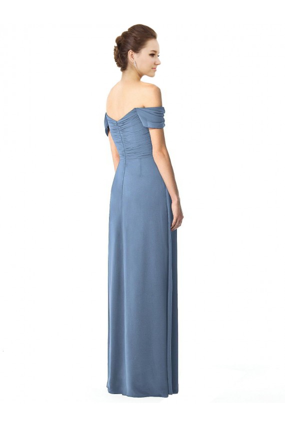 A-Line Off the Shoulder Soft Chiffon Long Dusty Blue Bridesmaid Dress Belfast