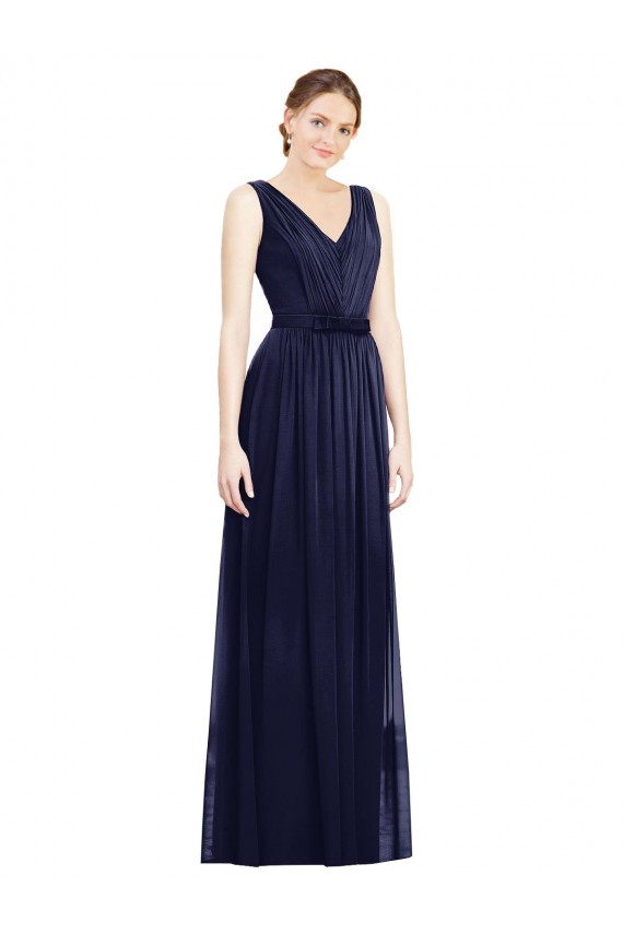 A-Line V-Neck Chiffon Long Dark Navy Bridesmaid Gowns Belfast