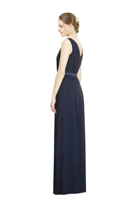 A-Line V-Neck Chiffon Long Dark Navy Bridesmaid Gowns Belfast