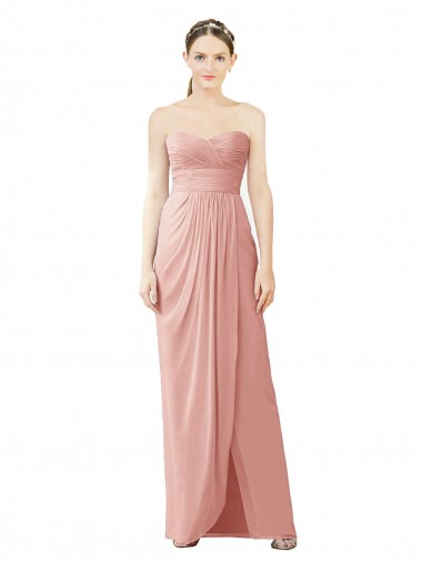 A-Line Strapless Soft Chiffon Long Bliss Pink High Low Bridesmaid Dress Belfast