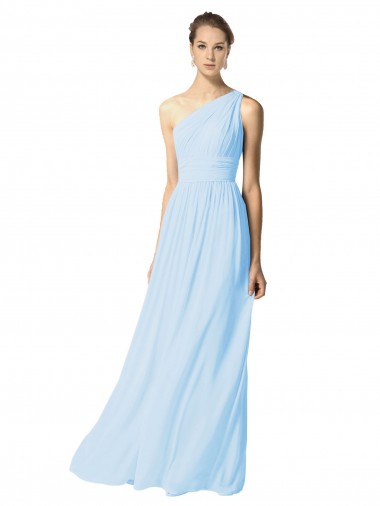A-Line One Shoulder Soft Chiffon Long Light Sky Blue Bridesmaid Dress Belfast