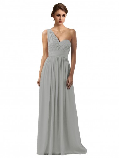 A-Line One Shoulder Soft Chiffon Long Silver Bridesmaid Dress Belfast