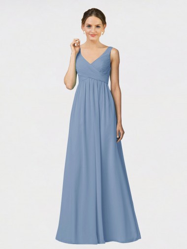 A-Line Sweetheart Soft Chiffon Long Dusty Blue Bridesmaid Dress Belfast