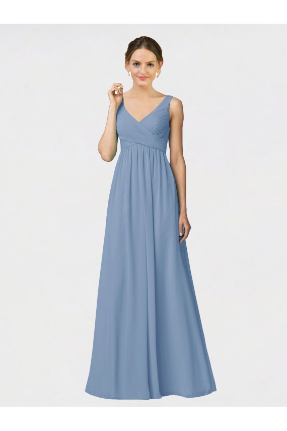 A-Line Sweetheart Soft Chiffon Long Dusty Blue Bridesmaid Dress Belfast