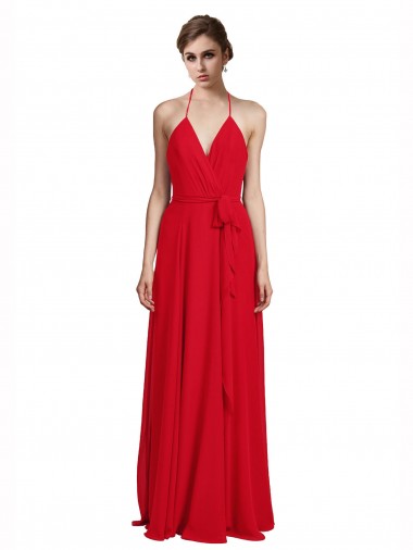 A-Line V-Neck Chiffon Long Red Bridesmaid Dress Belfast
