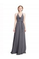 A-Line Halter Neck Soft Chiffon Long Slate Grey Bridesmaid Dress Belfast