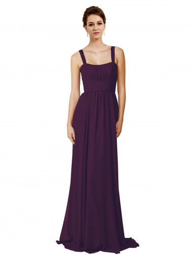 A-Line Spaghetti Straps Soft Chiffon Sweep Train Grape Bridesmaid Dress Belfast