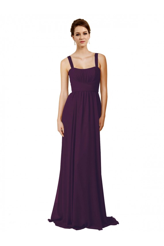 A-Line Spaghetti Straps Soft Chiffon Sweep Train Grape Bridesmaid Dress Belfast