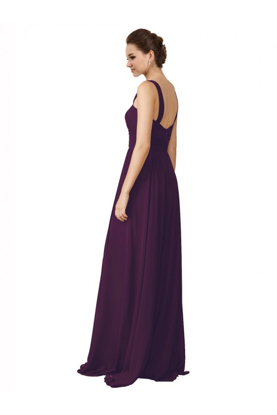 A-Line Spaghetti Straps Soft Chiffon Sweep Train Grape Bridesmaid Dress Belfast