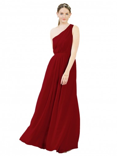 A-Line One Shoulder Chiffon Long Burgundy Bridesmaid Dress / Evening Dress Belfast