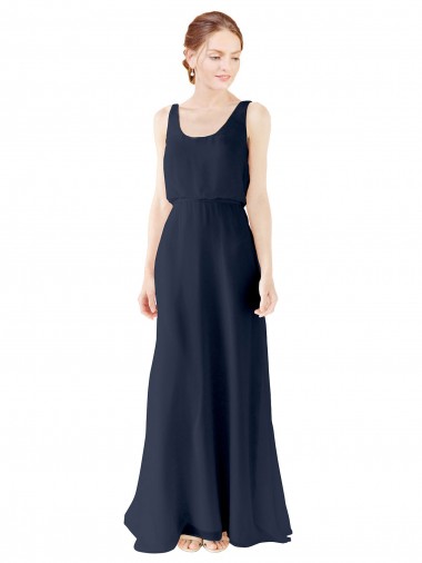 A-Line Scoop Neck Soft Chiffon Long Dark Navy Bridesmaid Dress Belfast