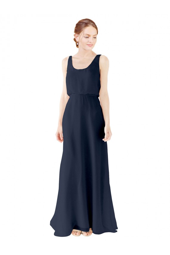 A-Line Scoop Neck Soft Chiffon Long Dark Navy Bridesmaid Dress Belfast