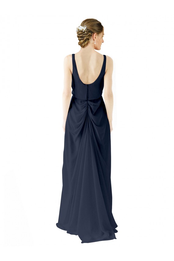 A-Line Scoop Neck Soft Chiffon Long Dark Navy Bridesmaid Dress Belfast