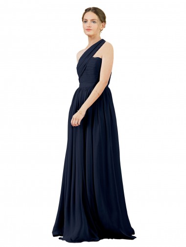 A-Line One Shoulder Chiffon Long Dark Navy Bridesmaid Dress / Evening Dress Belfast