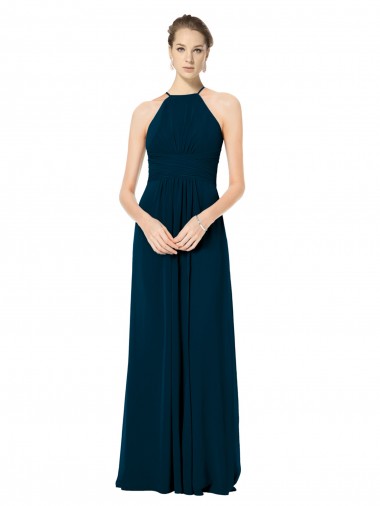 A-Line Halter Neck Soft Chiffon Long Midnight Green Bridesmaid Dress Belfast