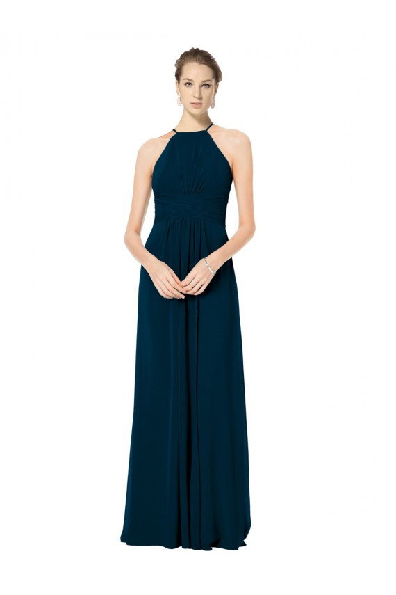 A-Line Halter Neck Soft Chiffon Long Midnight Green Bridesmaid Dress Belfast