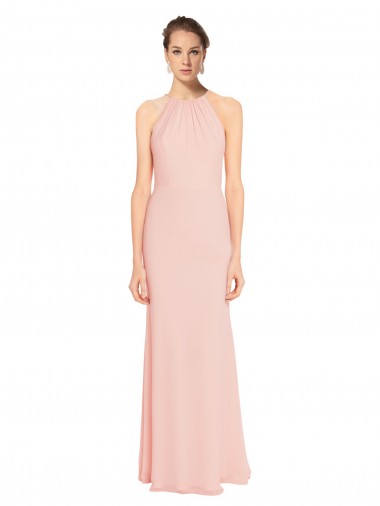 A-Line Halter Neck Soft Chiffon Long Pink Bridesmaid Dress Belfast