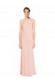 A-Line Halter Neck Soft Chiffon Long Pink Bridesmaid Dress Belfast