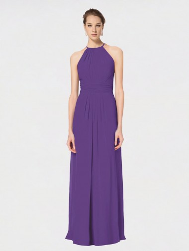 A-Line Halter Neck Soft Chiffon Long Plum Purple Bridesmaid Dress Belfast