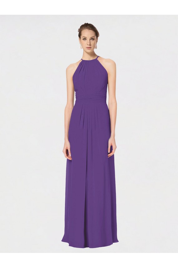 A-Line Halter Neck Soft Chiffon Long Plum Purple Bridesmaid Dress Belfast