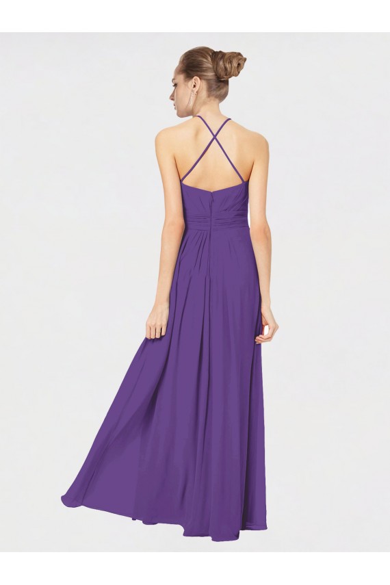 A-Line Halter Neck Soft Chiffon Long Plum Purple Bridesmaid Dress Belfast