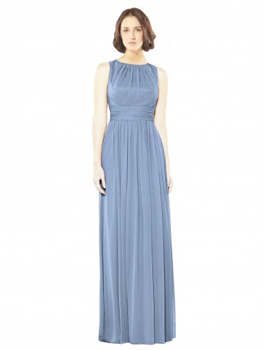 A-Line Bateau Neck Soft Chiffon Long Dusty Blue Bridesmaid Dress Belfast