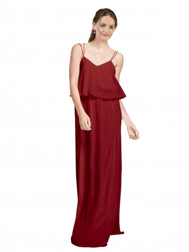 A-Line Spaghetti Straps Soft Chiffon Long Burgundy Bridesmaid Dress Belfast