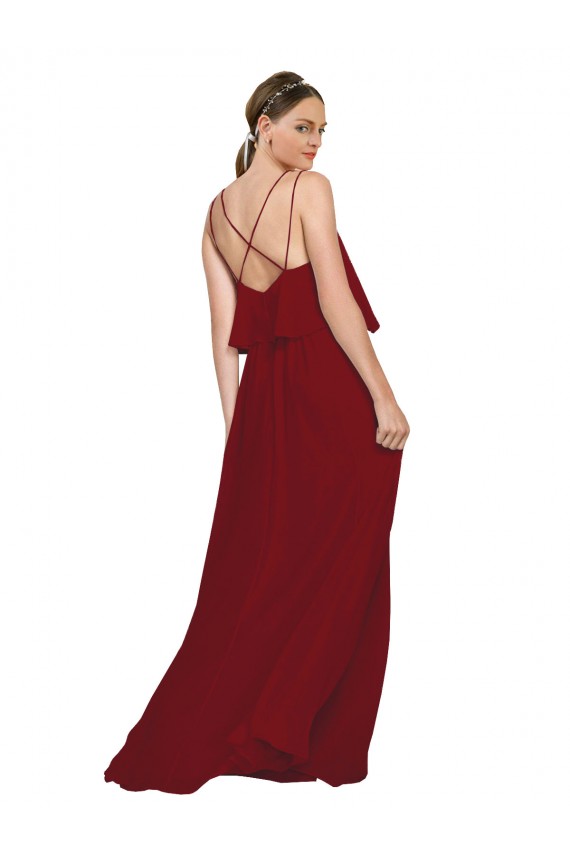 A-Line Spaghetti Straps Soft Chiffon Long Burgundy Bridesmaid Dress Belfast