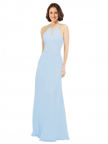 A-Line Halter Neck Soft Chiffon Long Light Sky Blue Bridesmaid Dress Belfast