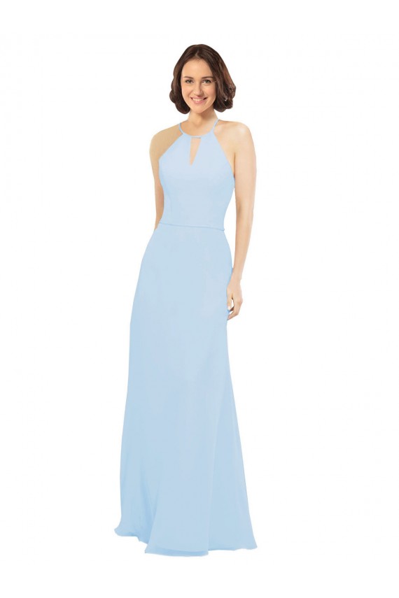 A-Line Halter Neck Soft Chiffon Long Light Sky Blue Bridesmaid Dress Belfast