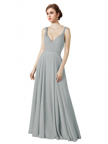 A-Line V-Neck Chiffon Long Silver Bridesmaid Dress / Evening Dress Belfast