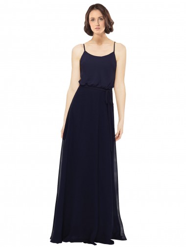 Sheath Scoop Neck Soft Chiffon Long Dark Navy Bridesmaid Dress Belfast