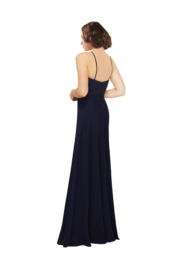 Sheath Scoop Neck Soft Chiffon Long Dark Navy Bridesmaid Dress Belfast