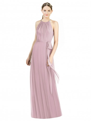 A-Line Halter Neck Soft Chiffon Long Primrose Bridesmaid Dress Belfast