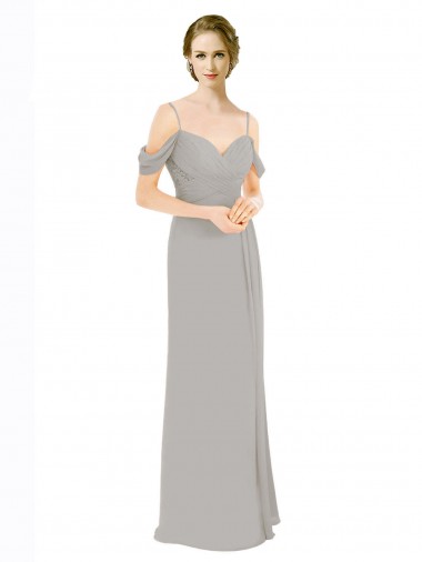 A-Line Sweetheart Soft Chiffon & Lace Long Silver Bridesmaid Dress Belfast