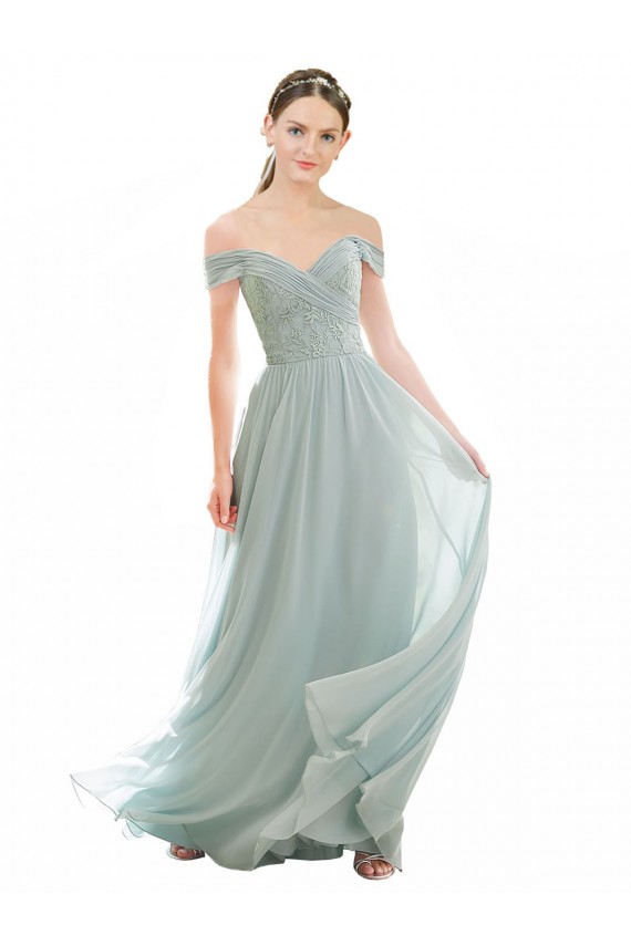 A-Line Off the Shoulder Soft Chiffon & Lace Long Sea Glass Bridesmaid Dress Belfast
