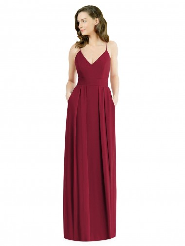 A-Line V-Neck Soft Chiffon Long Burgundy Semi Formal Evening Dress / Bridesmaid Dress Belfast