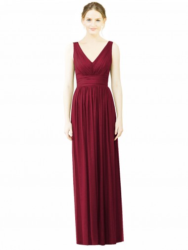A-Line V-Neck Soft Chiffon Long Burgundy Bridesmaid Dress / Formal Dress Belfast